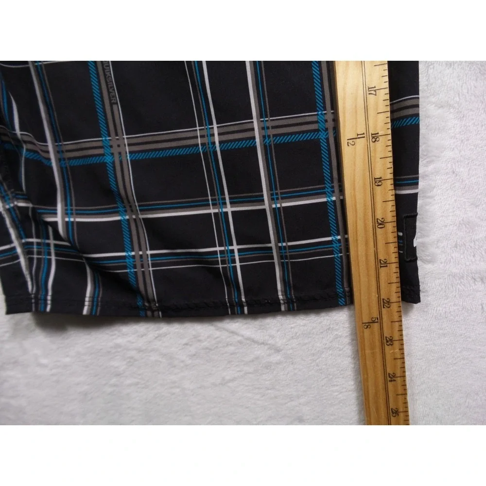 Quiksilver Shorts Mens 33‎ Black Plaid Stretch Boardshorts Pocket Drawstring